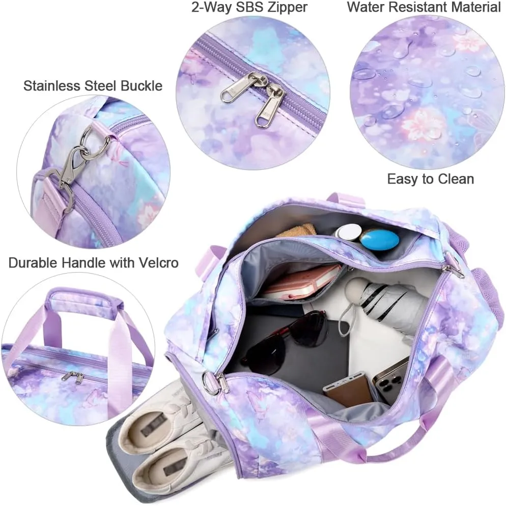 Dance Duffle Bag for Girls Sports Gym Bags with Wet Pocket Shoes Compartment Overnight Travel Duffel Bag for Girl Teens