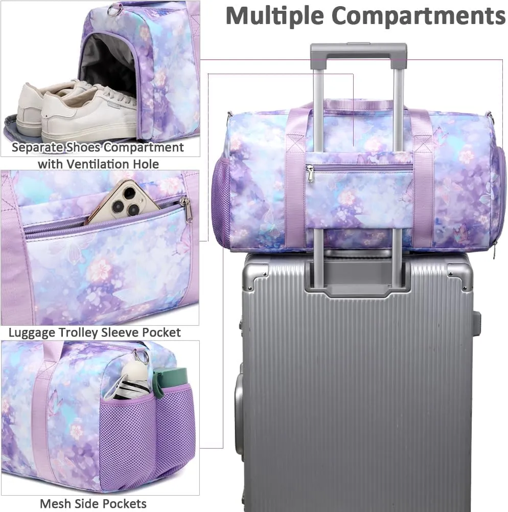 Dance Duffle Bag for Girls Sports Gym Bags with Wet Pocket Shoes Compartment Overnight Travel Duffel Bag for Girl Teens