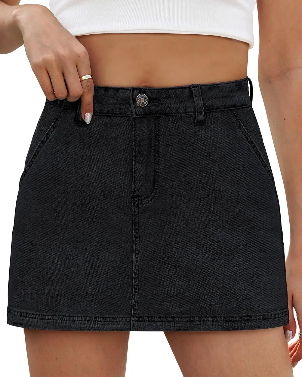 Denim Skort Skirts for Women Low Waisted Stretchy Mini Jean Skirt Casual Cute Going Out Skorts with Pockets Raw Hem