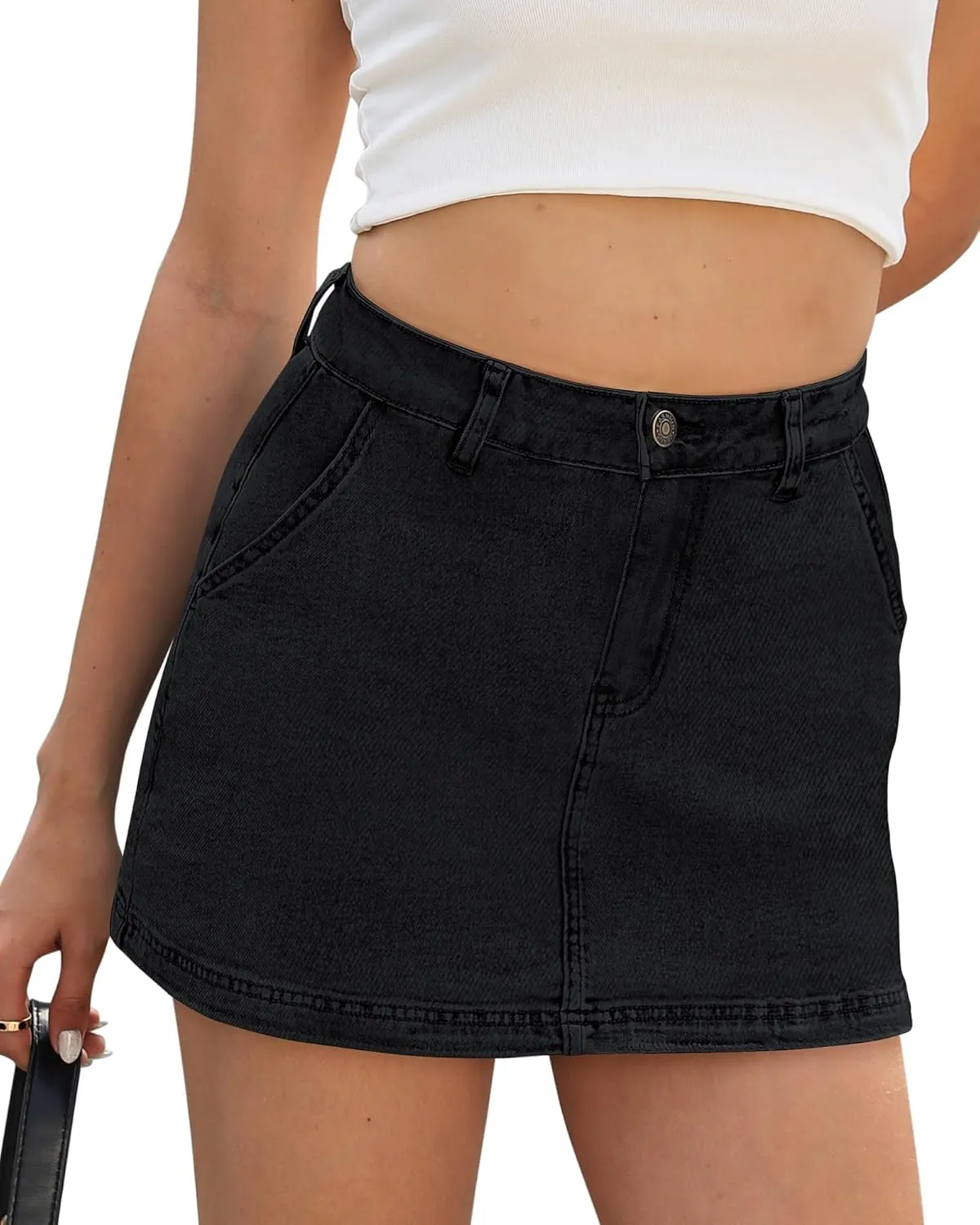 Denim Skort Skirts for Women Low Waisted Stretchy Mini Jean Skirt Casual Cute Going Out Skorts with Pockets Raw Hem