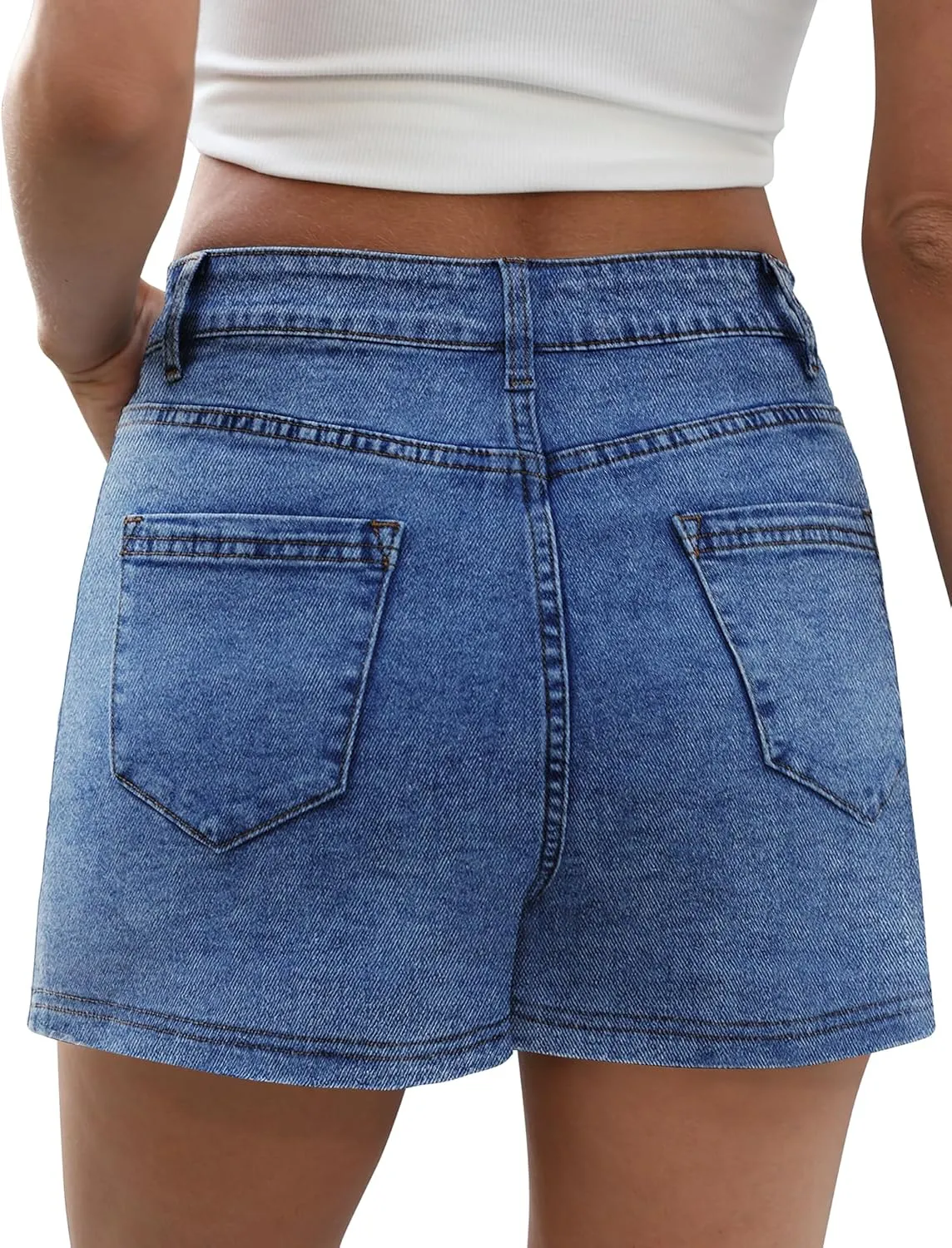 Denim Skort Skirts for Women Low Waisted Stretchy Mini Jean Skirt Casual Cute Going Out Skorts with Pockets Raw Hem