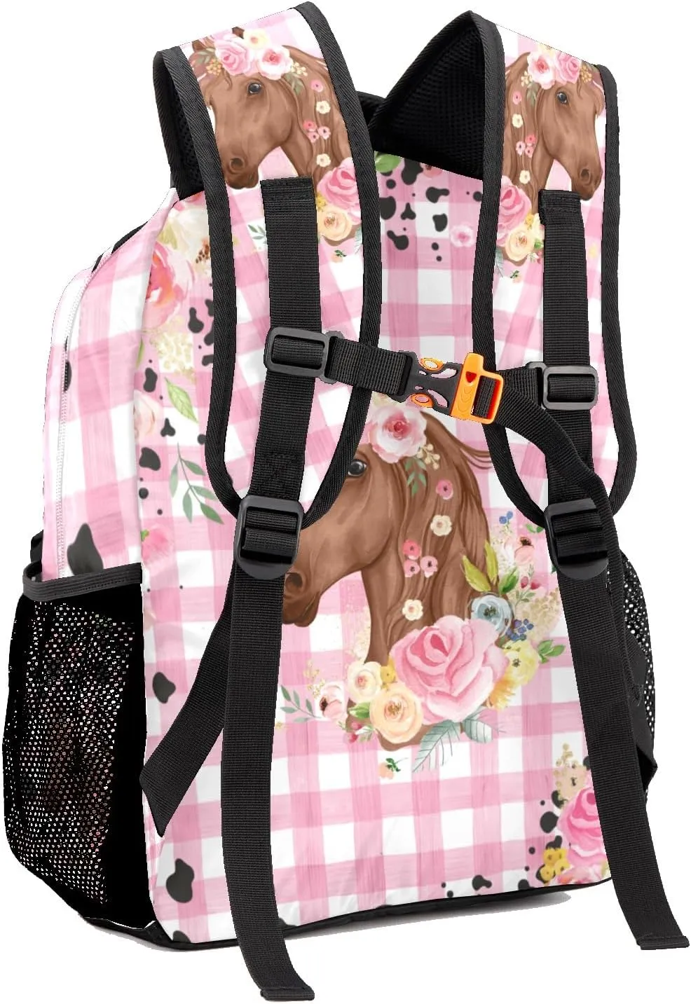 Deven Little Floral Horse Pink Plaid Personalized Kids for Boy/Girl Teen Primary School Daypack Travel Bag Bookbag