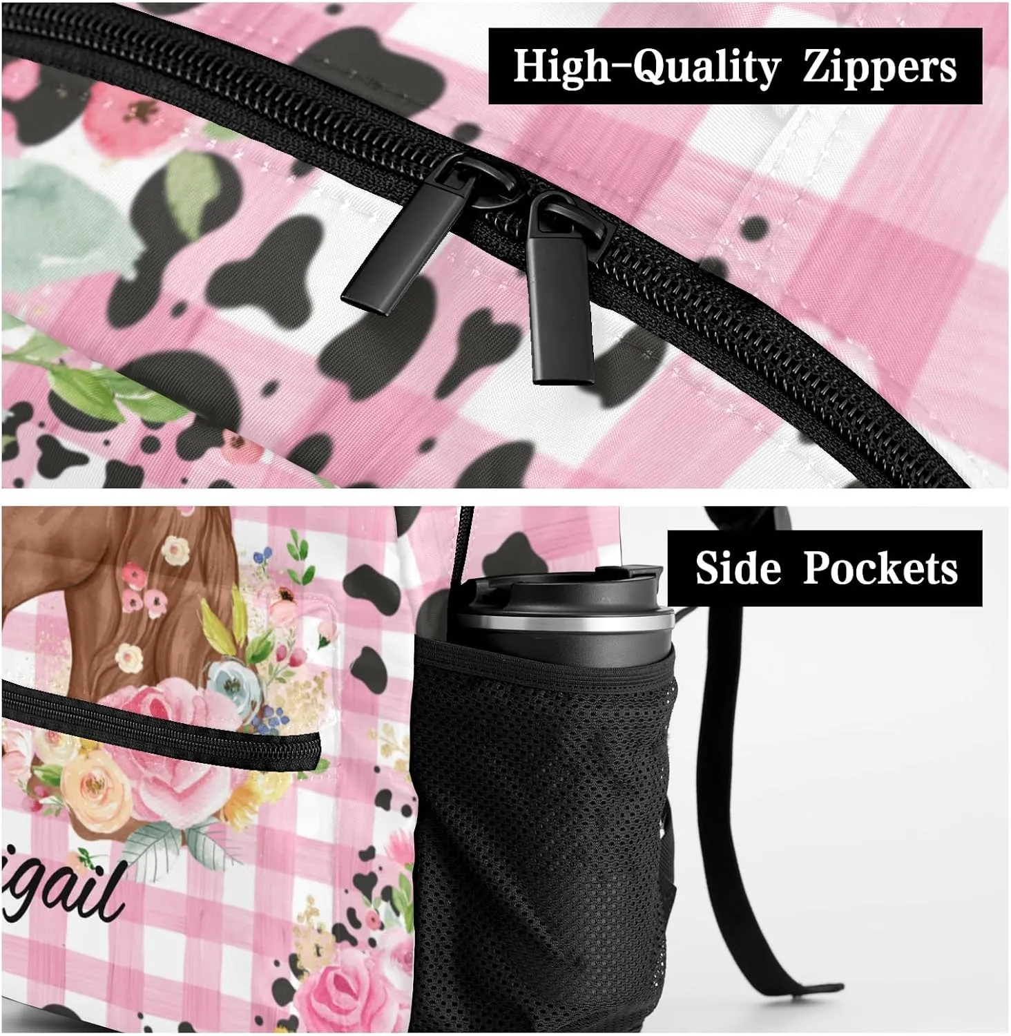 Deven Little Floral Horse Pink Plaid Personalized Kids for Boy/Girl Teen Primary School Daypack Travel Bag Bookbag