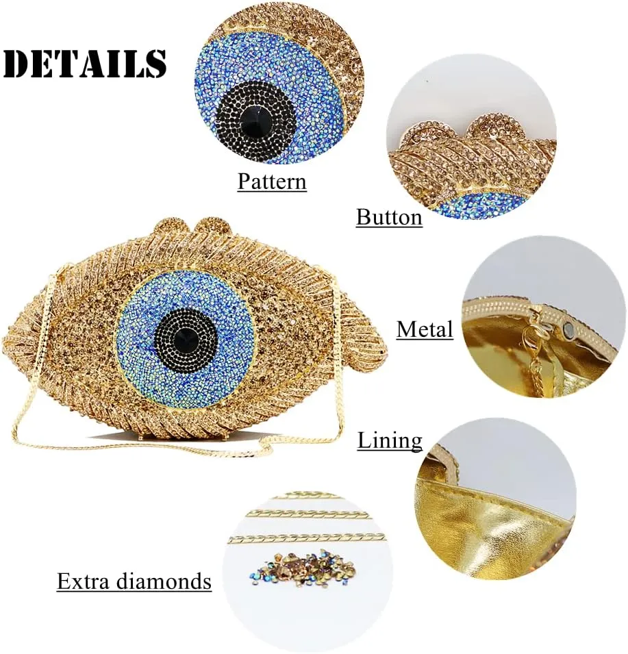 Diamond Purse Designer Evil Eye Bags Bridal Wedding Evening Bag For Women Black Rhinestone Prom Crystal Clutch