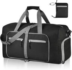 Dimayar 40L Travel Duffle Bag for Men Women - Foldable Duffel Bag with Shoes Compartment - Overnight Bags Waterproof & Tear Resistant(Black)