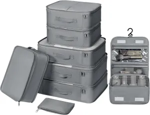 DIMJ Travel Packing Cubes - Luggage Cubes for Suitcases Packing Organizers Lightweight Suitcase Organizer for Shoes Clothes Cosmetics Toiletries 8 Set (Grey)