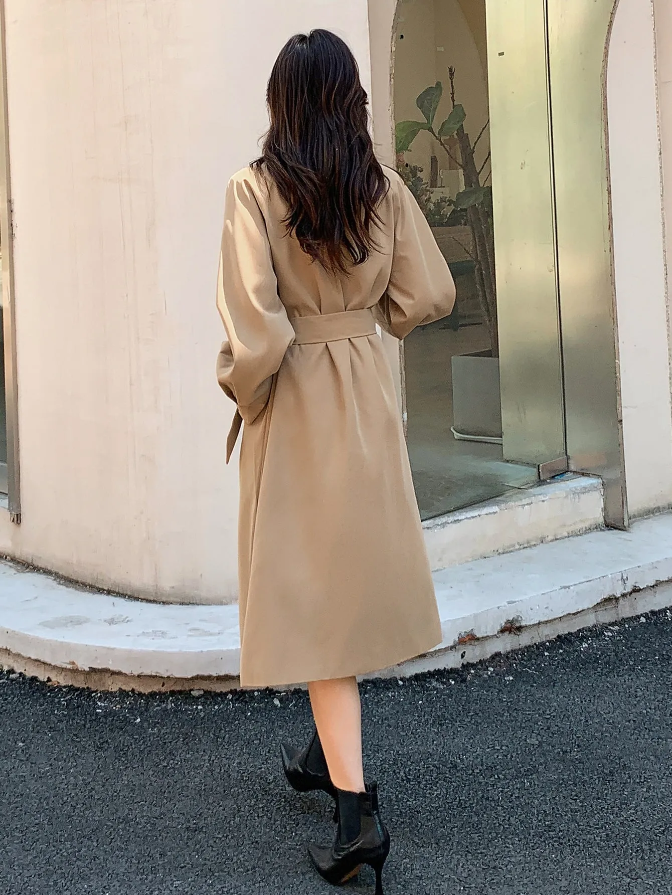 Double Breasted Raglan Sleeve Belted Trench Coat (CLEARACNE SALE