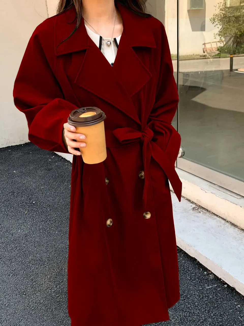 Double Breasted Raglan Sleeve Belted Trench Coat (CLEARACNE SALE