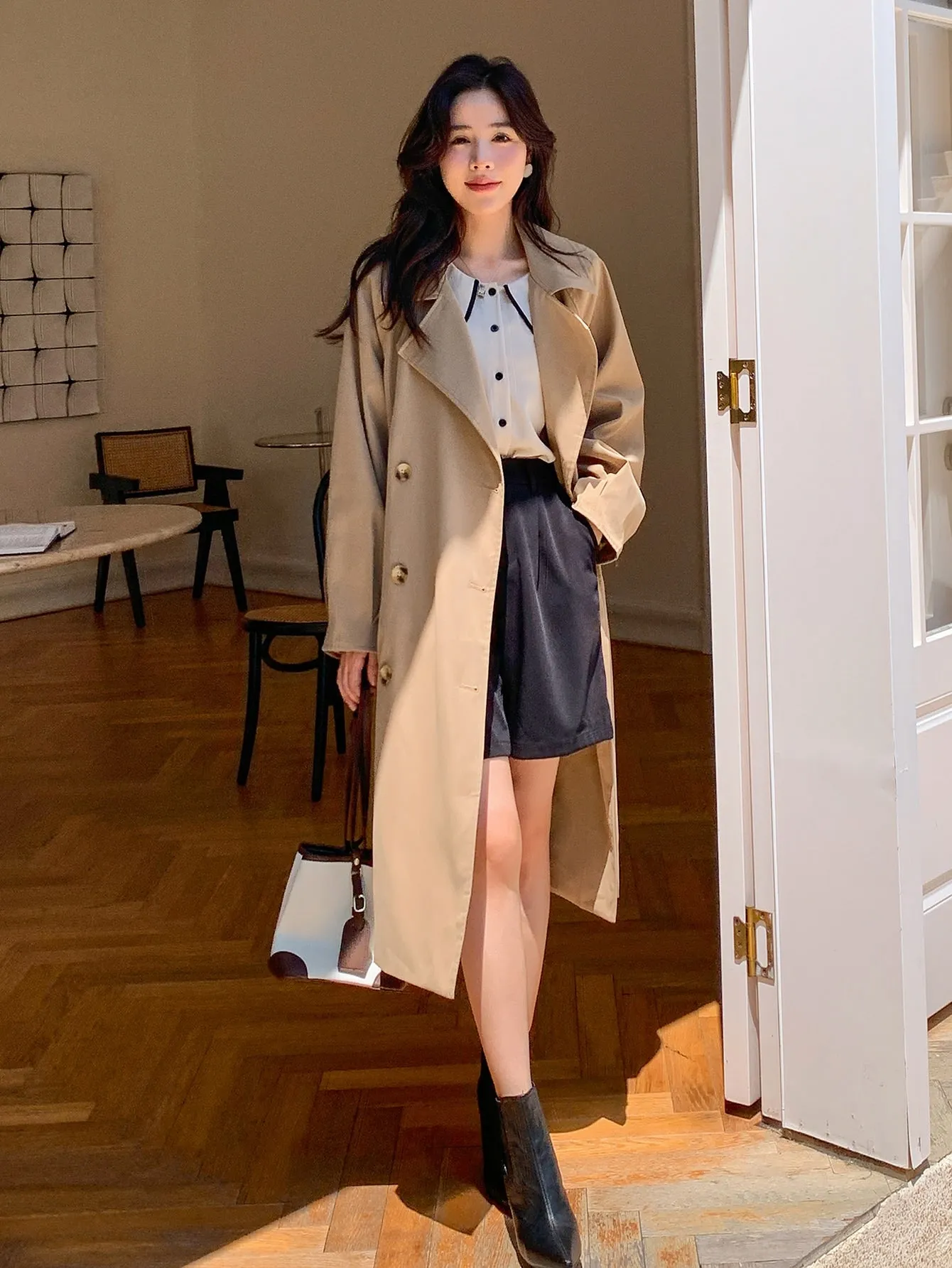 Double Breasted Raglan Sleeve Belted Trench Coat (CLEARACNE SALE