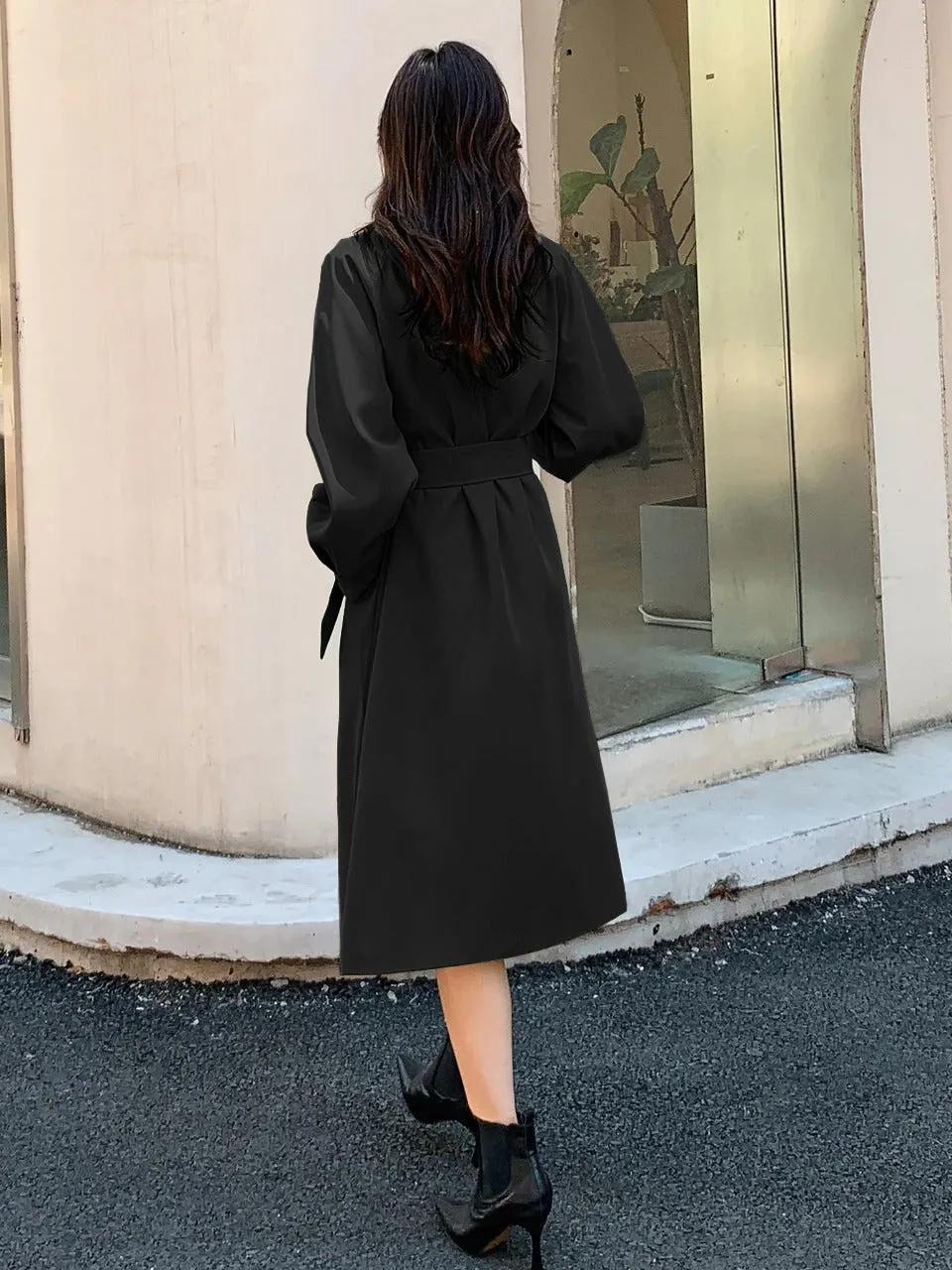 Double Breasted Raglan Sleeve Belted Trench Coat (CLEARACNE SALE