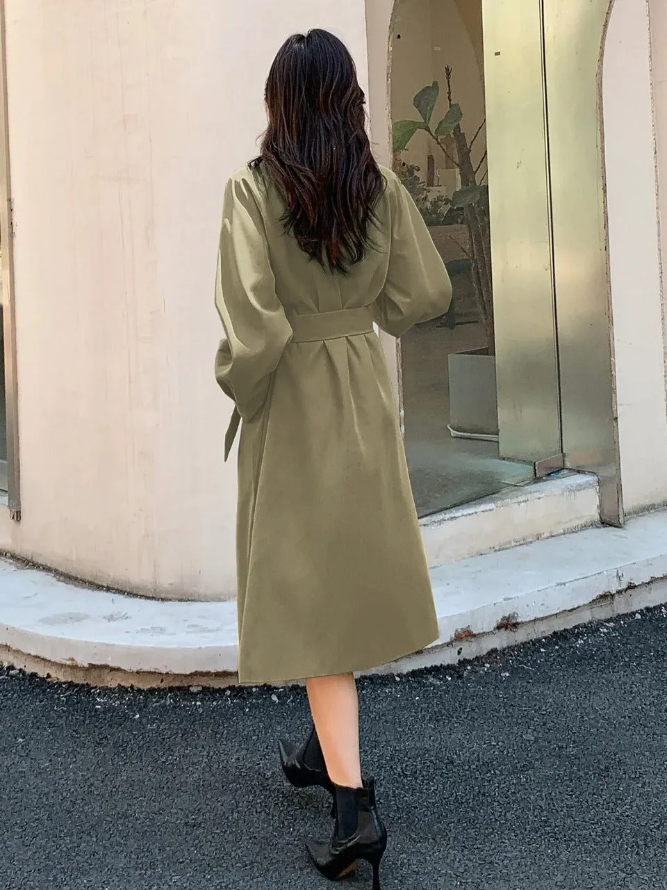 Double Breasted Raglan Sleeve Belted Trench Coat (CLEARACNE SALE