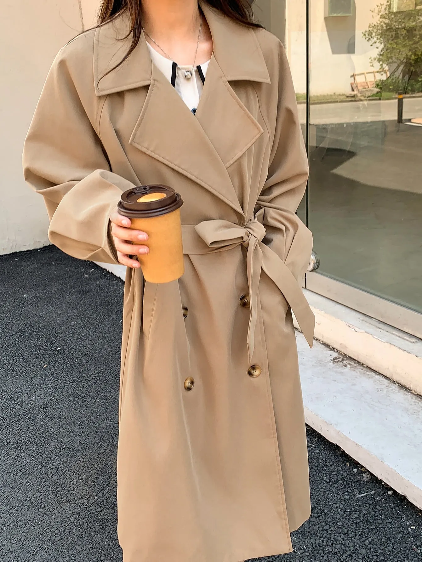 Double Breasted Raglan Sleeve Belted Trench Coat (CLEARACNE SALE