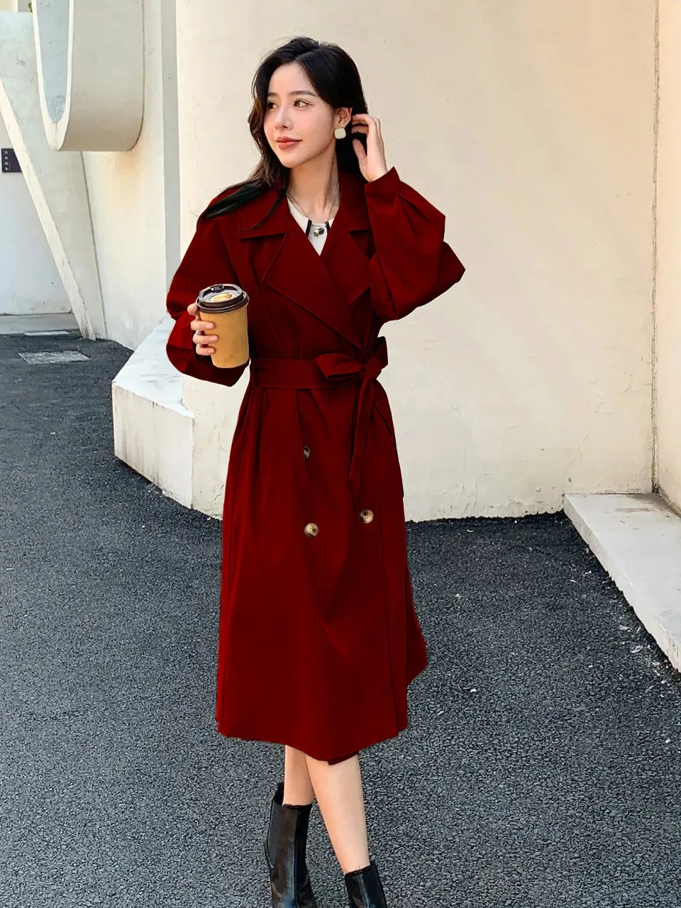 Double Breasted Raglan Sleeve Belted Trench Coat (CLEARACNE SALE