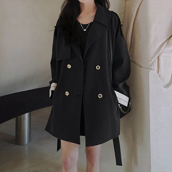 Double Breasted Trench Long Sleeve Suit Collar Coat