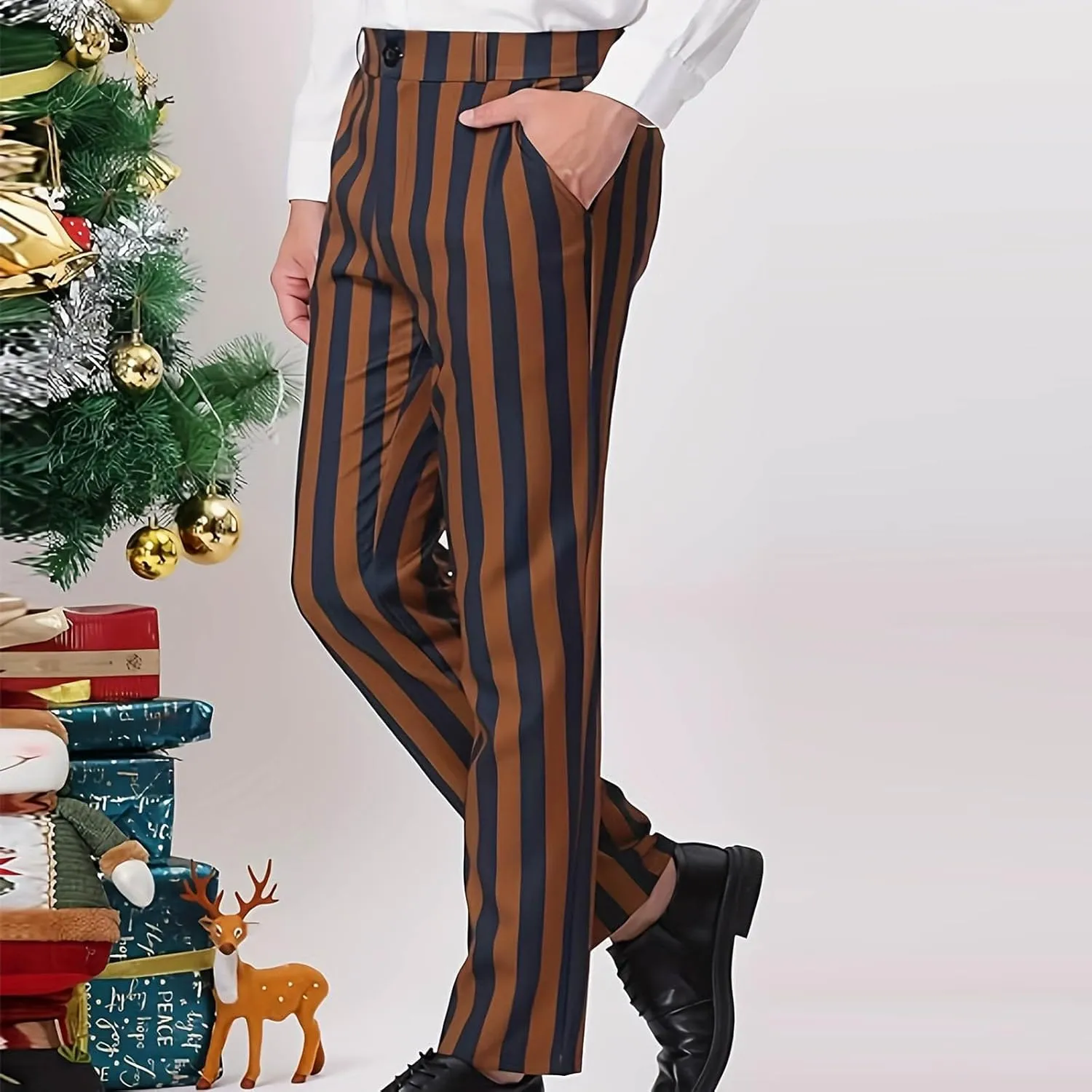 Dress Pants for Mens Stylish Stretch Dress Pants Slim Fit Striped Color Block Pants Casual Business Golf Pants