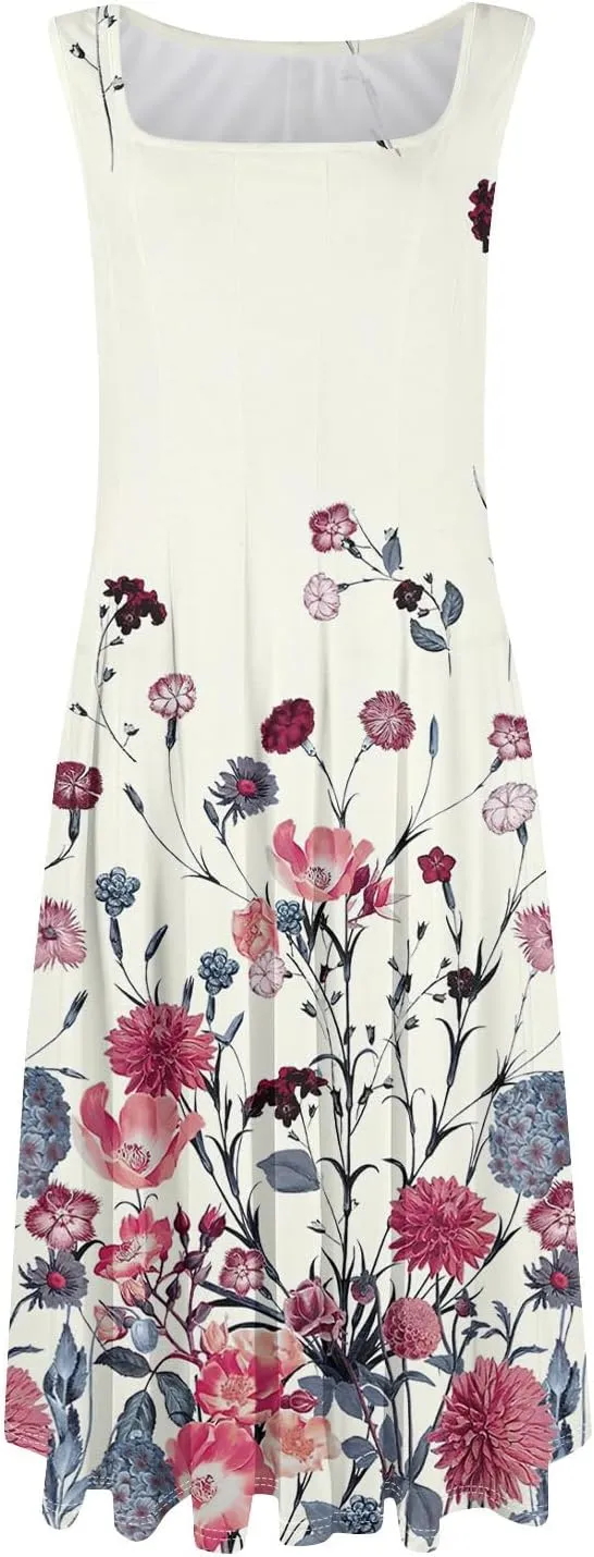 Dresses for Women 2025 Formal Floral Midi Vacation Sundresses Casual Soft Fabric Dress Cocktail Dresses