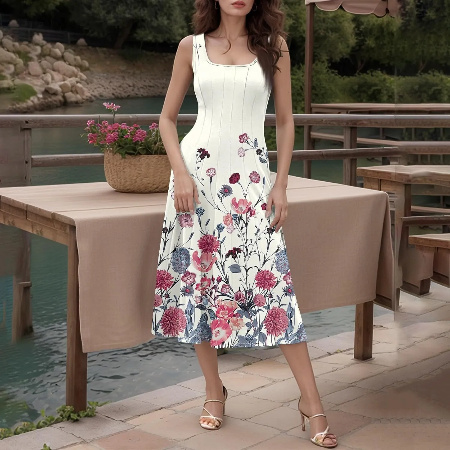 Dresses for Women 2025 Formal Floral Midi Vacation Sundresses Casual Soft Fabric Dress Cocktail Dresses