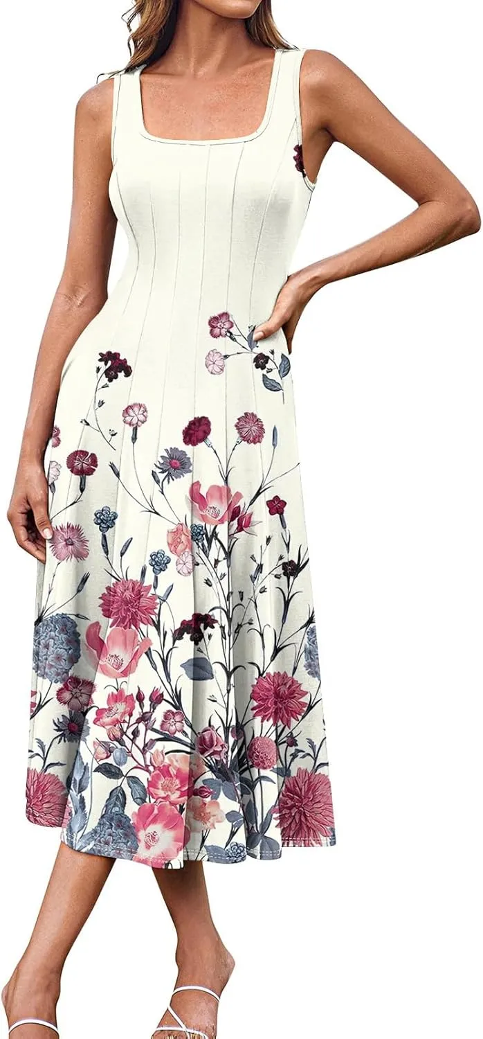 Dresses for Women 2025 Formal Floral Midi Vacation Sundresses Casual Soft Fabric Dress Cocktail Dresses