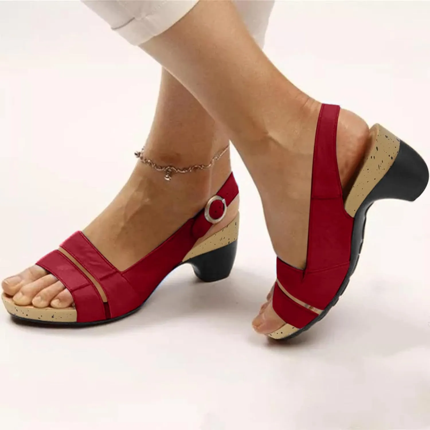 Eduavar Dressy Sandals Women, Sandals Women Orthopedic Sandals Dressy Open Toe Low Heel Sandals with Ankle Strap