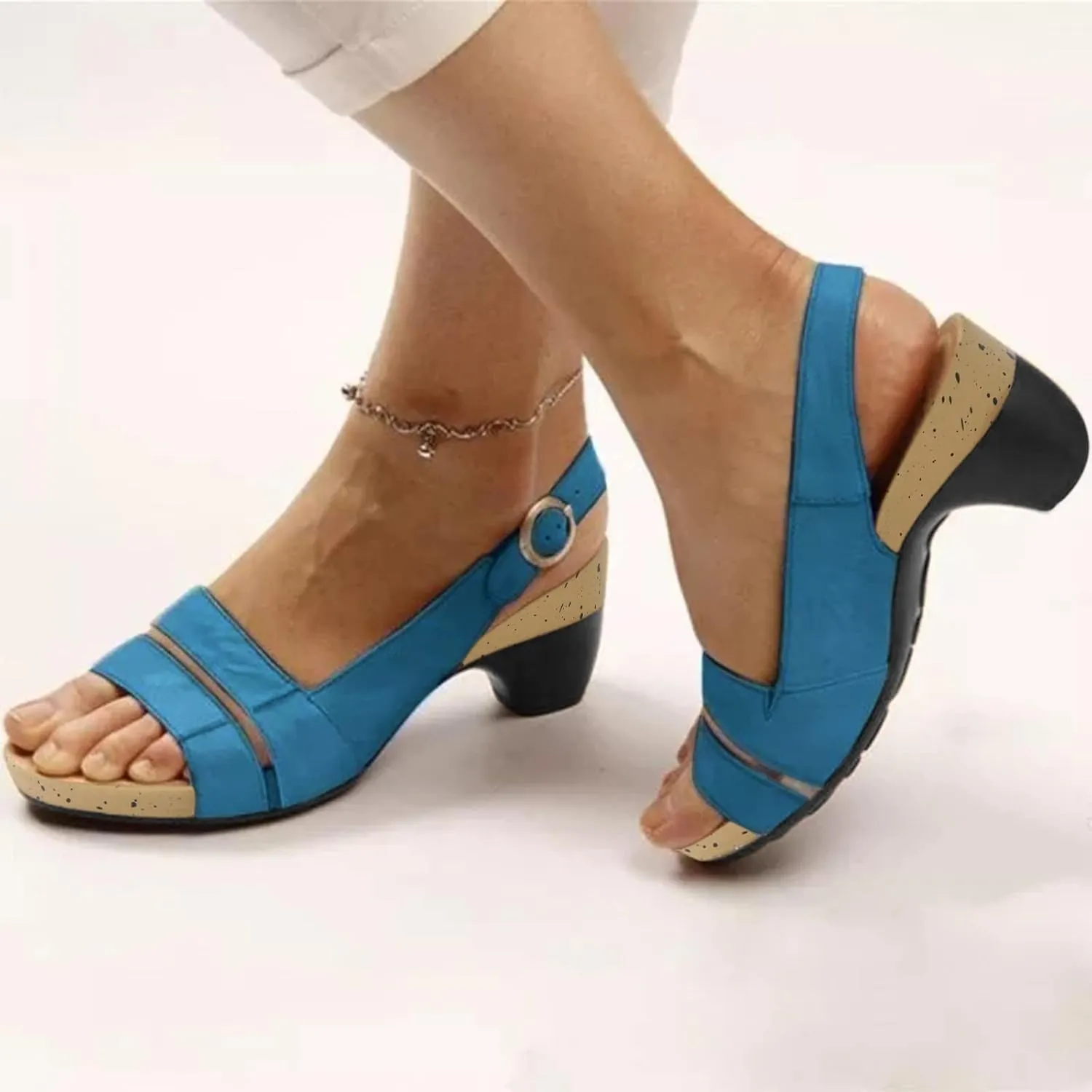 Eduavar Dressy Sandals Women, Sandals Women Orthopedic Sandals Dressy Open Toe Low Heel Sandals with Ankle Strap