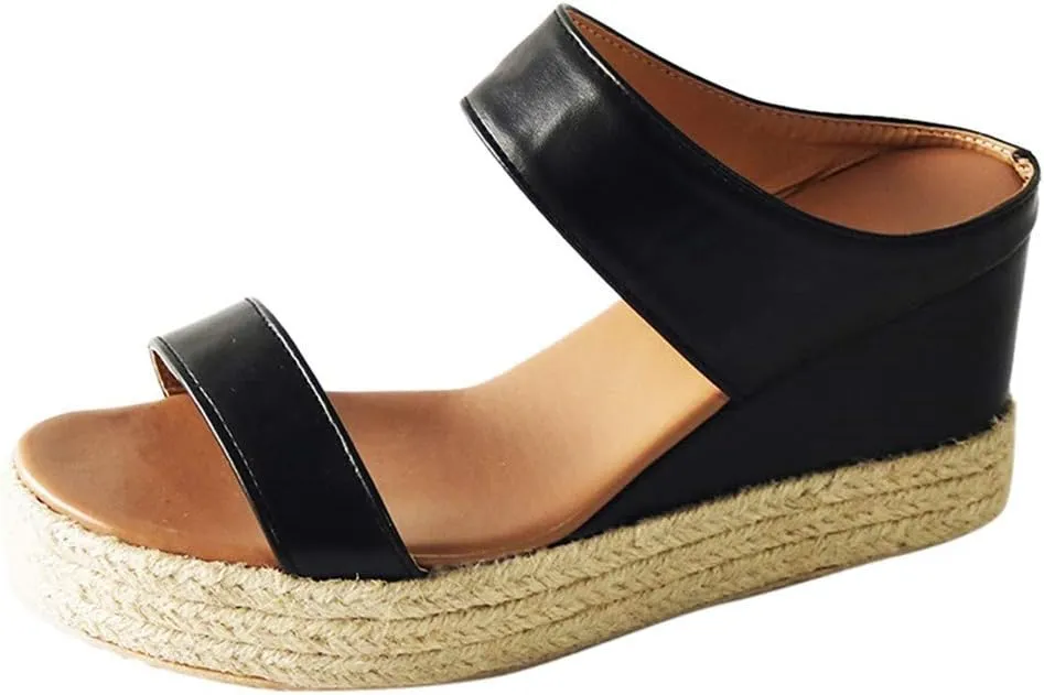 Eduavar Orthopedic Sandals for Women, Sandals Women Comfortable Espadrille Platform Wedge Sandals Summer Slip On Sandals