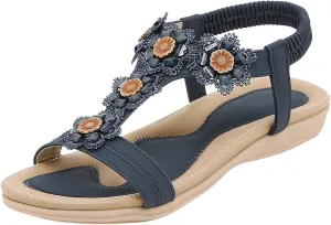 Eduavar Orthopedic Sandals for Women, Womens Sandals Comfortable Bohemia Crystal Open Toe Low Wedge Sandals Breathable Sandal