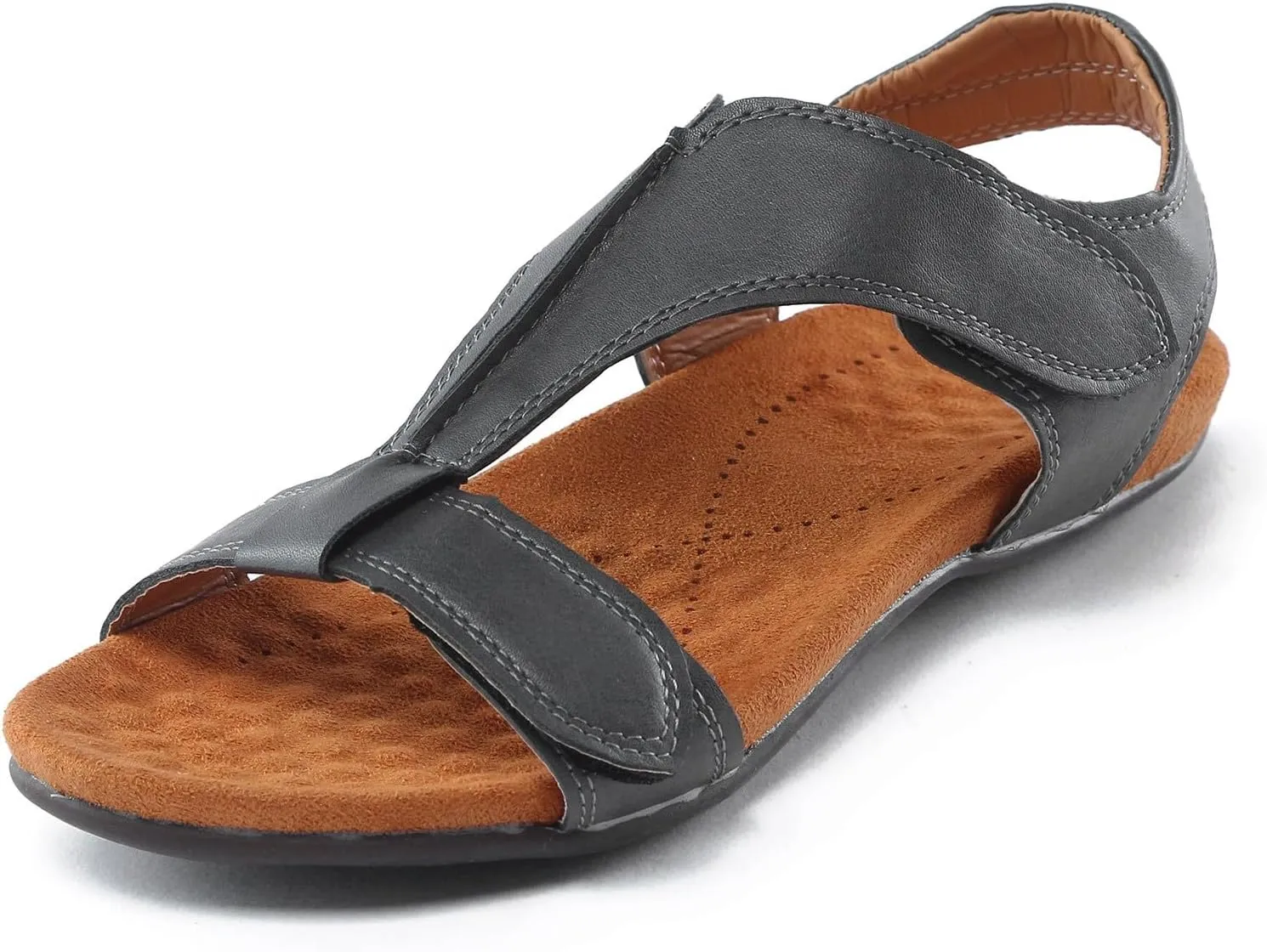 Eduavar Sandals for Women 2025 Arch Support Comfortable Walking Open Toe Flat Casual Summer T-Strap Dessy Sandals Shoes