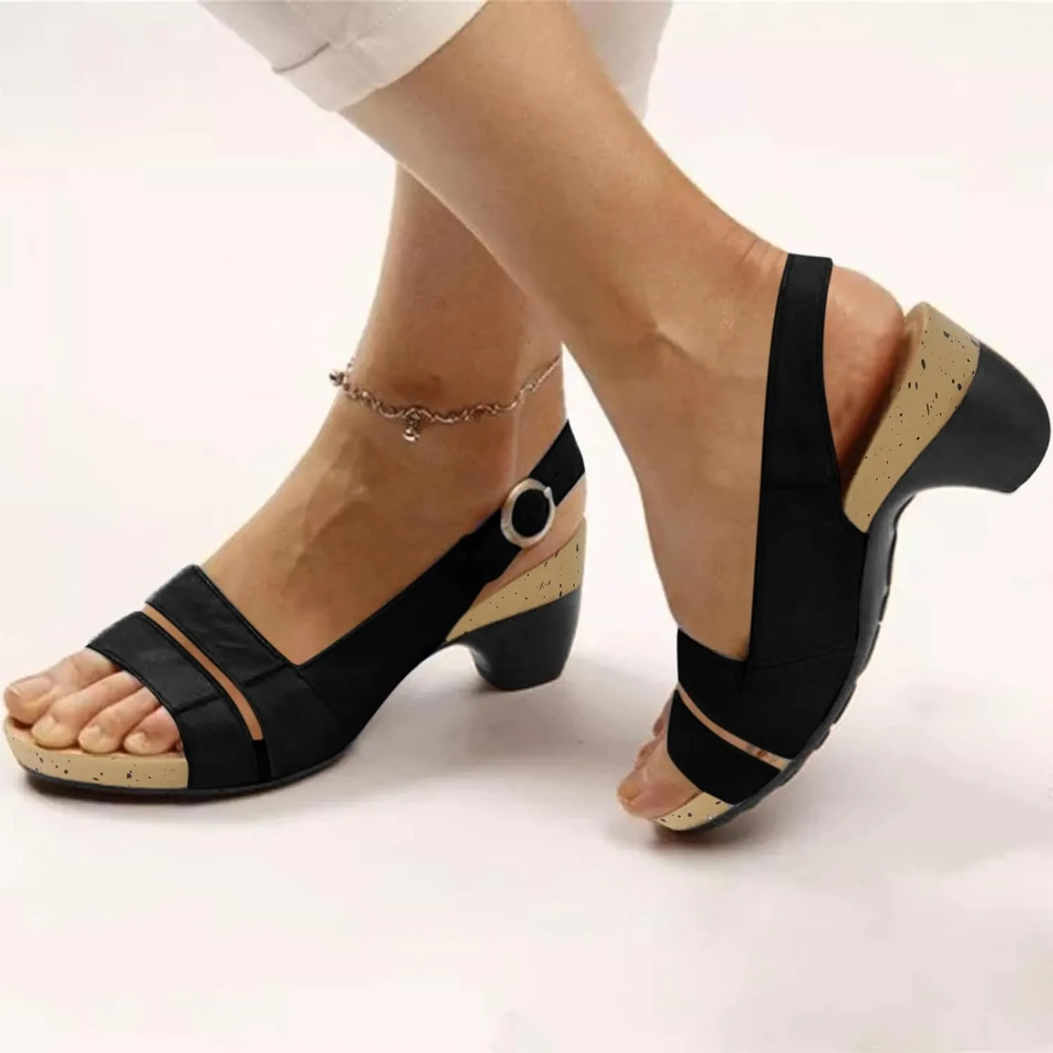 Eduavar Sandals Women, Sandals Women Orthopedic Sandals Dressy Open Toe Low Heel Sandals with Ankle Strap