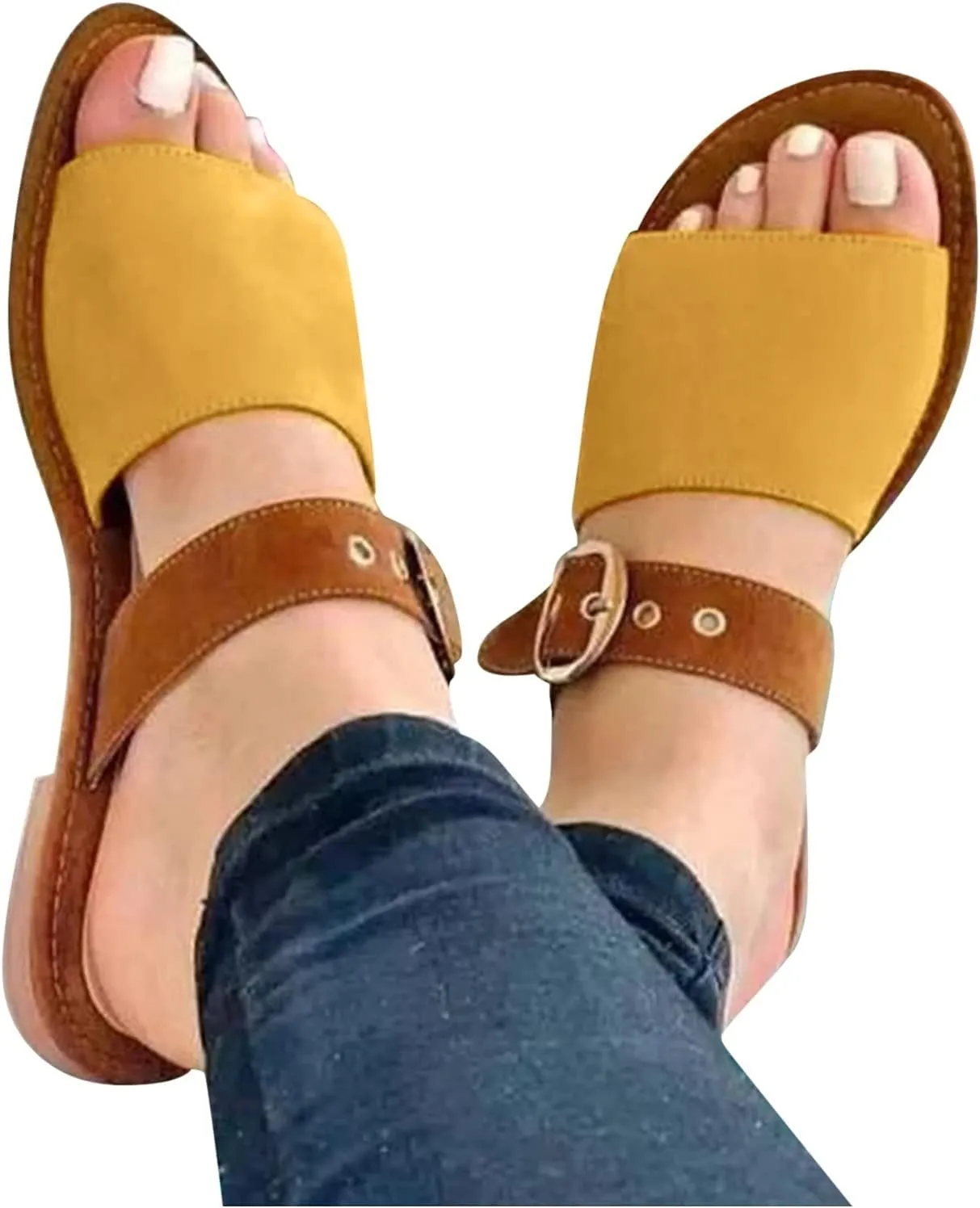 Eduavar Sandals Women, Women's Sandals Dressy Summer Sandals Size Large Buckle Open Toe Sandals Flat Shoes