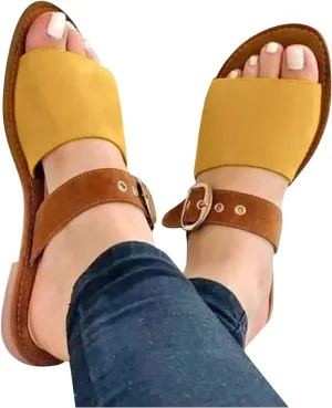 Eduavar Sandals Women, Women's Sandals Dressy Summer Sandals Size Large Buckle Open Toe Sandals Flat Shoes