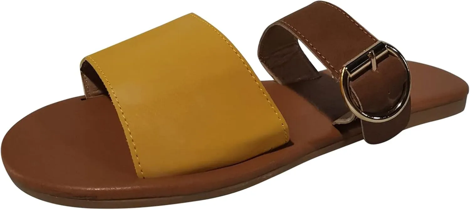 Eduavar Sandals Women, Women's Sandals Dressy Summer Sandals Size Large Buckle Open Toe Sandals Flat Shoes