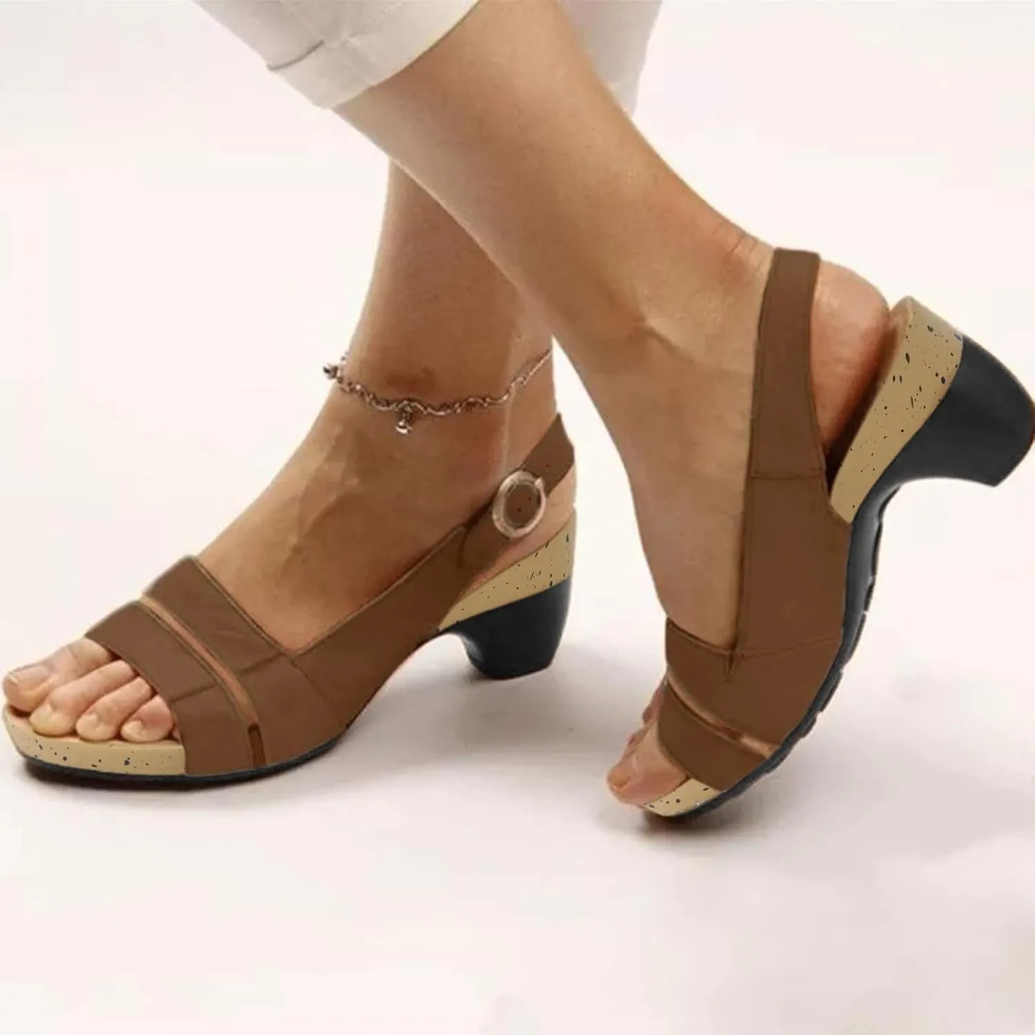 Eduavar Womens Wedge Sandals, Orthopedic Sandals for Women Open Toe Sandals Casual Heel Sandals with Ankle Strap