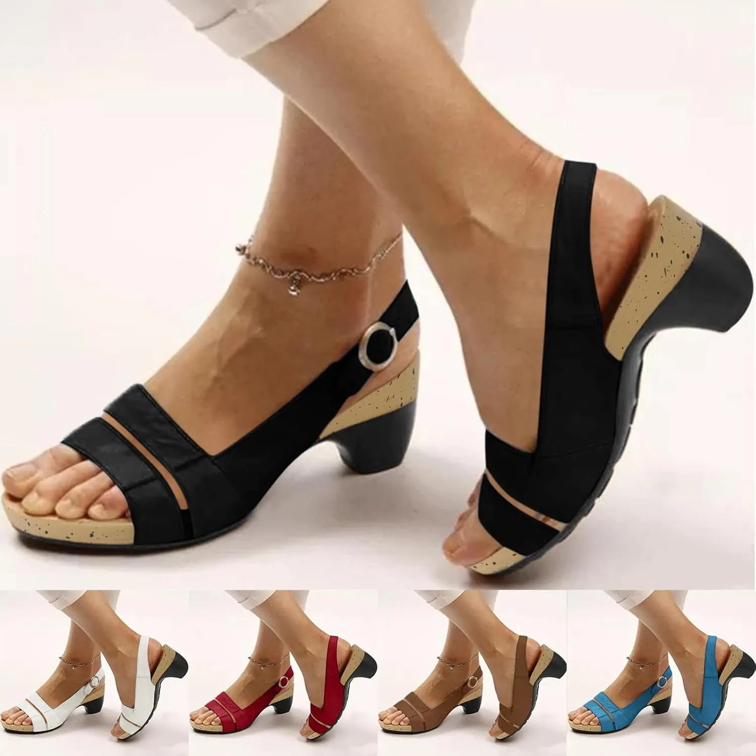 Eduavar Womens Wedge Sandals, Orthopedic Sandals for Women Open Toe Sandals Casual Heel Sandals with Ankle Strap