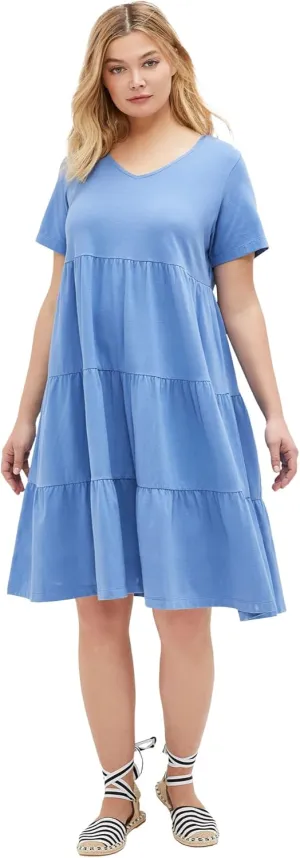 ellos Women's Plus Size Tiered Knit Tee Dress