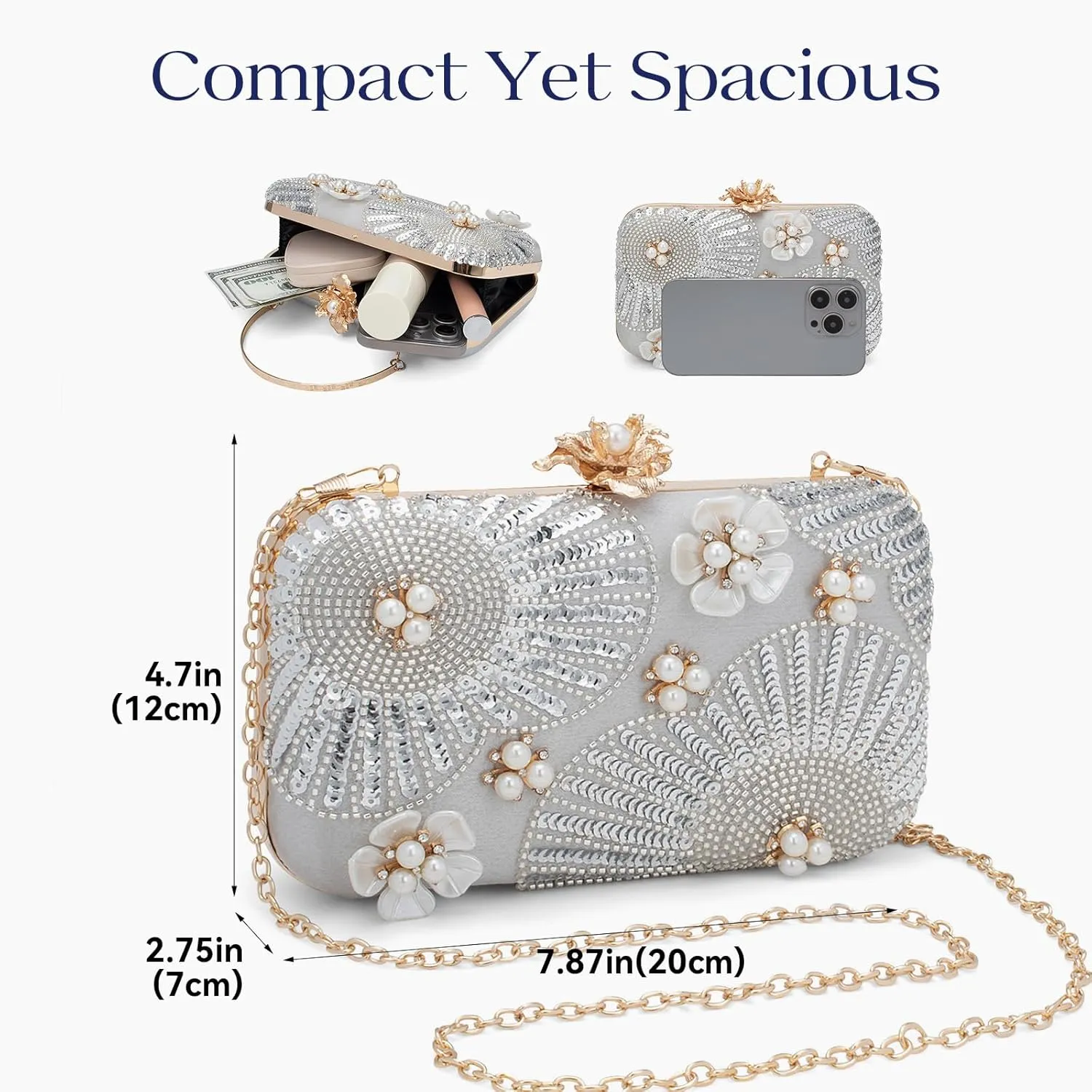 Evening Bag Clutch Purses for Women Beaded Sequin Peacock Party Handbag Wedding Purse