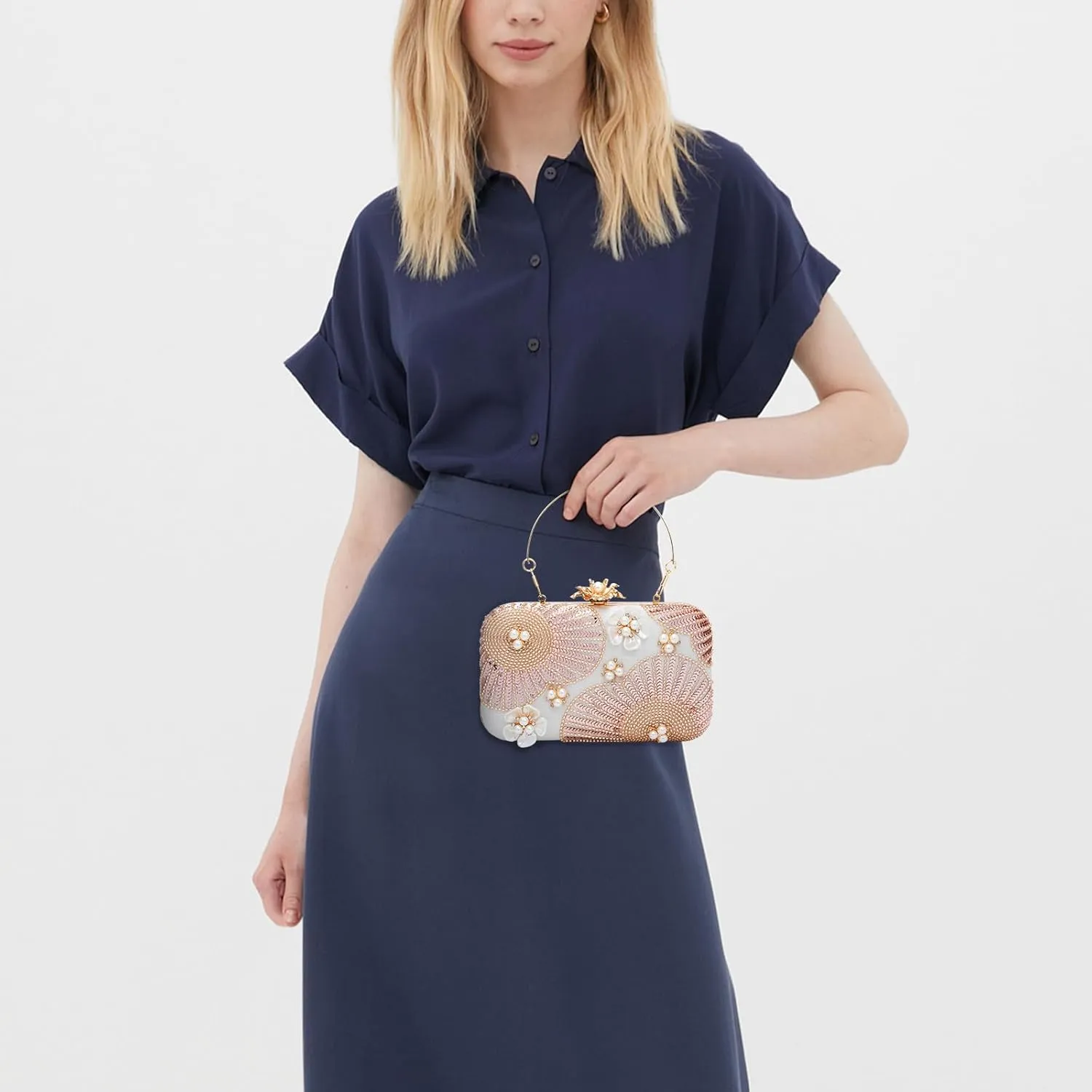 Evening Bag Clutch Purses for Women Beaded Sequin Peacock Party Handbag Wedding Purse