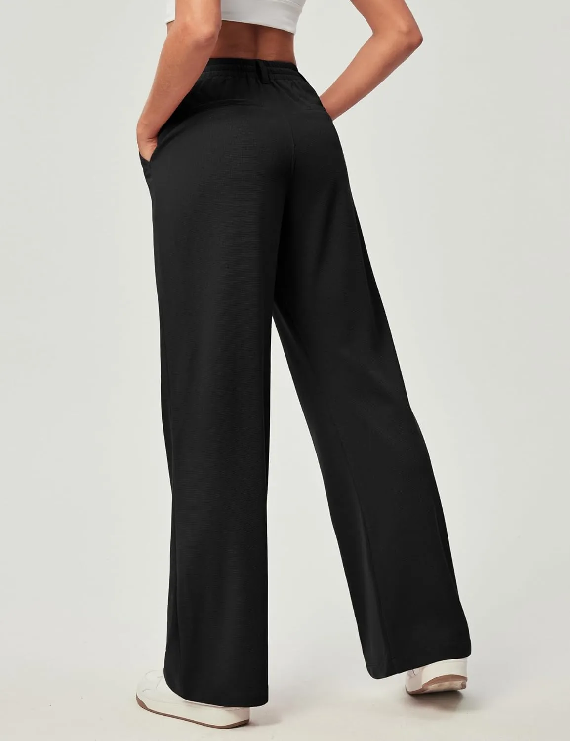 Ewedoos Wide Leg Stretchy Work Pants Slacks for Women Business Casual Pants High Waisted Waffle 26''/28'' Dress Pants