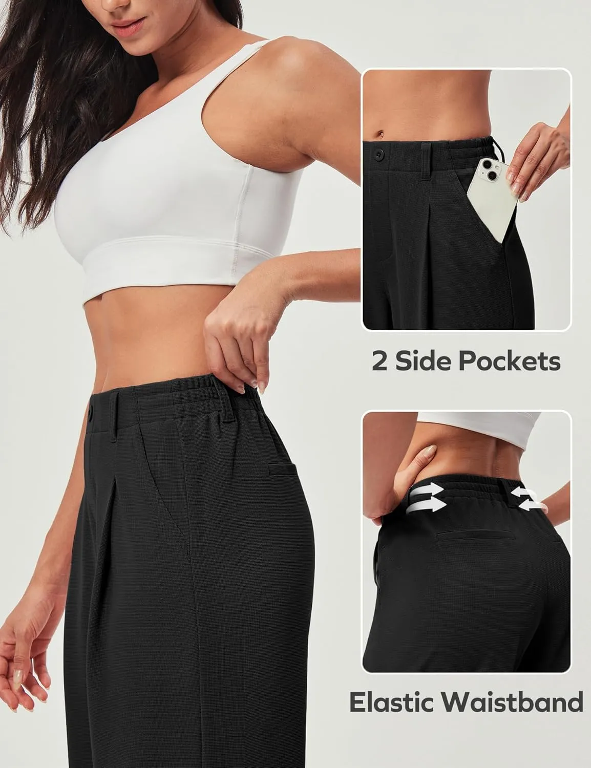 Ewedoos Wide Leg Stretchy Work Pants Slacks for Women Business Casual Pants High Waisted Waffle 26''/28'' Dress Pants