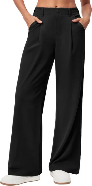 Ewedoos Wide Leg Stretchy Work Pants Slacks for Women Business Casual Pants High Waisted Waffle 26''/28'' Dress Pants