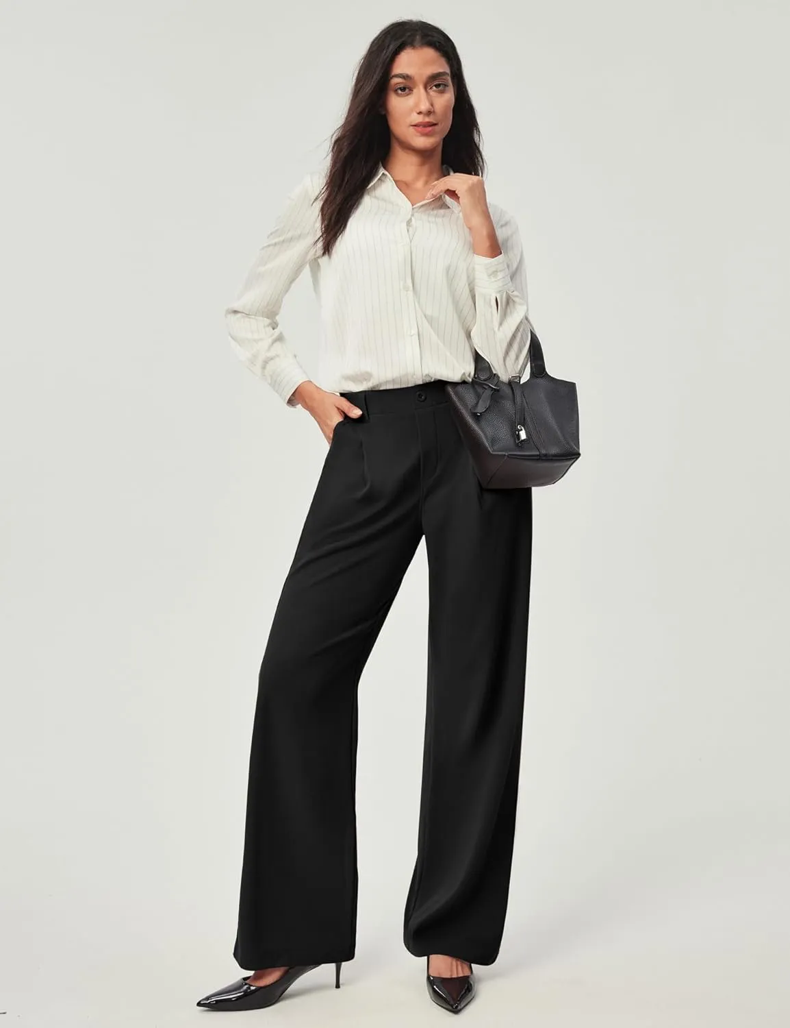 Ewedoos Wide Leg Stretchy Work Pants Slacks for Women Business Casual Pants High Waisted Waffle 26''/28'' Dress Pants