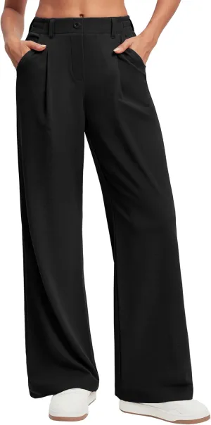 Ewedoos Wide Leg Stretchy Work Pants Slacks for Women Business Casual Pants High Waisted Waffle 26''/28'' Dress Pants