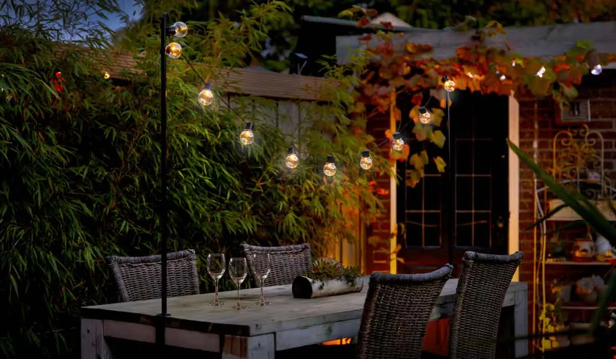 Extendable Black Table Clamp With Solar Festoon Lights