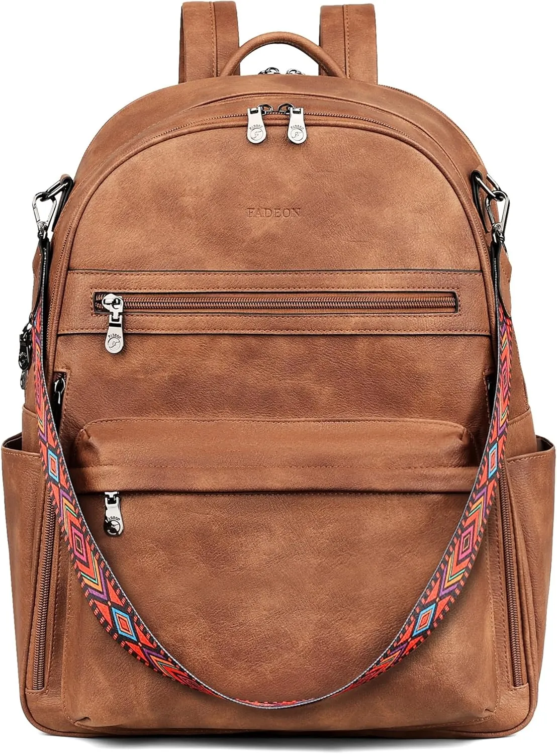 FADEON 15.6 inch Laptop Backpack Purse for Women Designer PU Leather Computer Backpacks Fashion for Work Travel Brown