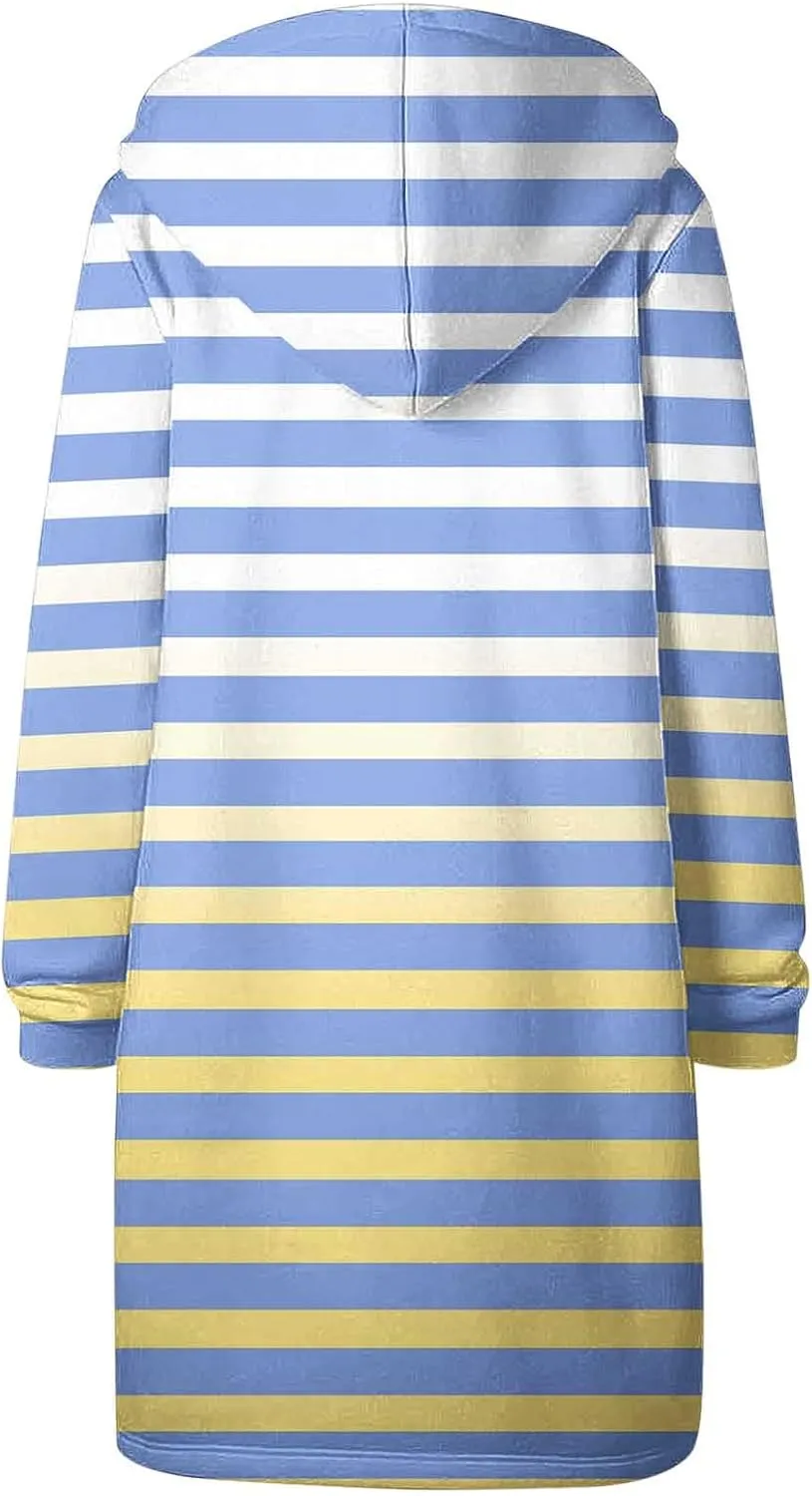 Fall Jackets for Women 2024 Casual Loose Striped Hoodies Long Sleeve Comfy Fit Winter Coats Outerwear