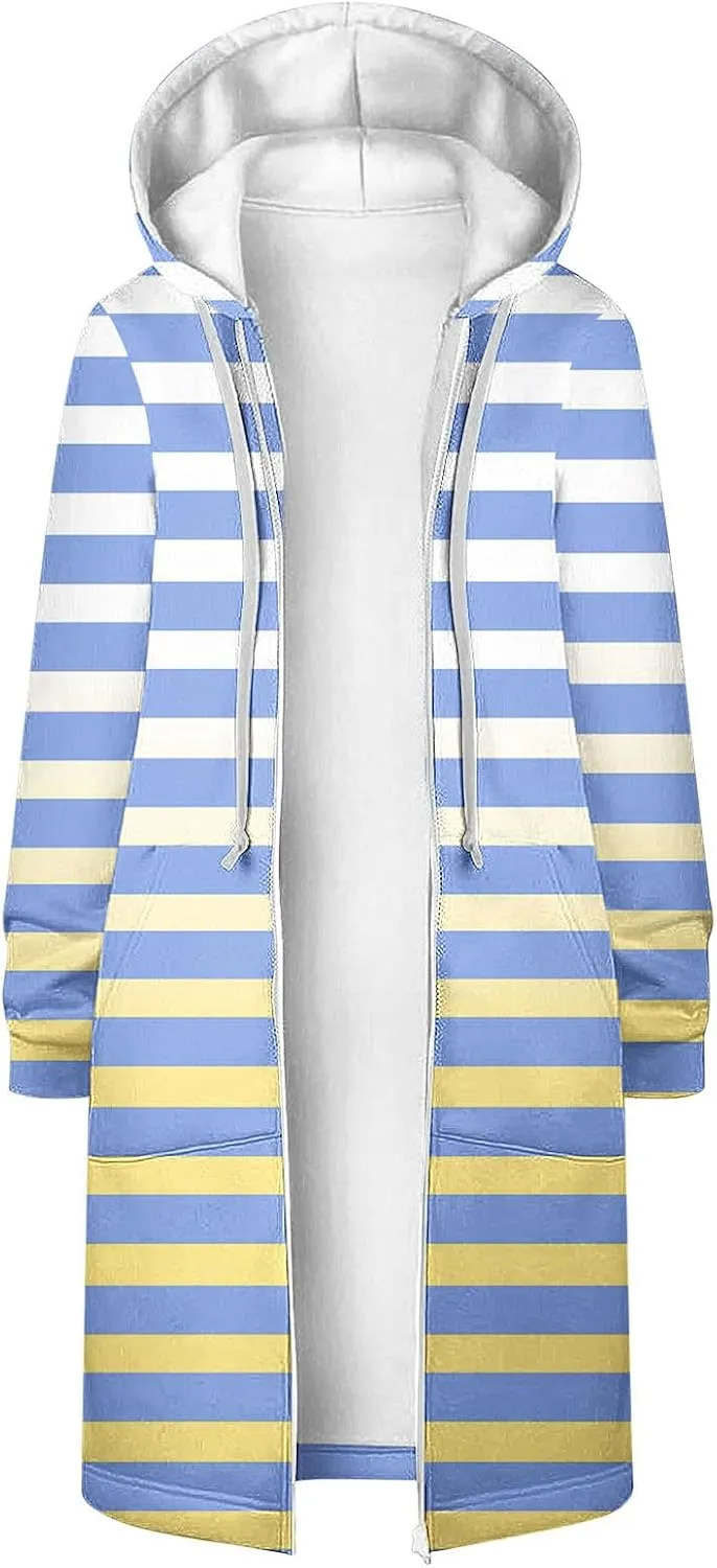 Fall Jackets for Women 2024 Casual Loose Striped Hoodies Long Sleeve Comfy Fit Winter Coats Outerwear