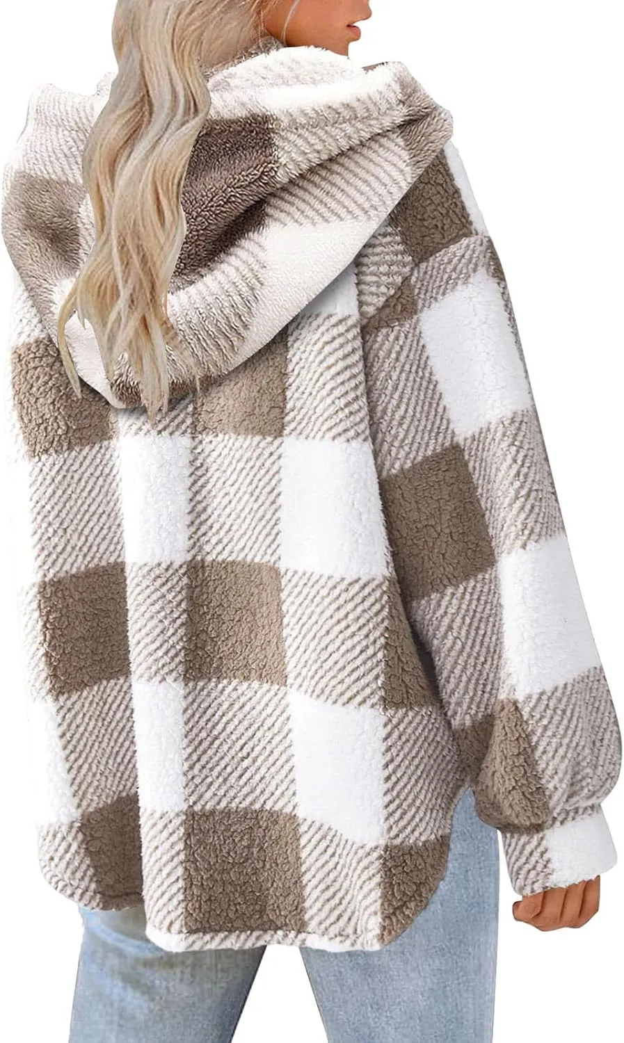 Fall Jackets for Women 2024 Plaid Shirts Casual Hoodie Jackets Long Sleeve Button Down Loose Fit Warm Winter Coats