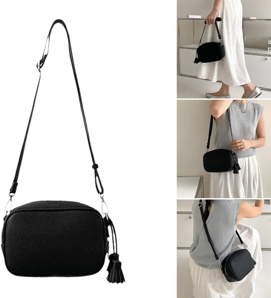 Fashionable Tassels Details Square Crossbody Bag PU Leather Shoulder Bags Satchel Handbag Elegant Women's Accessory