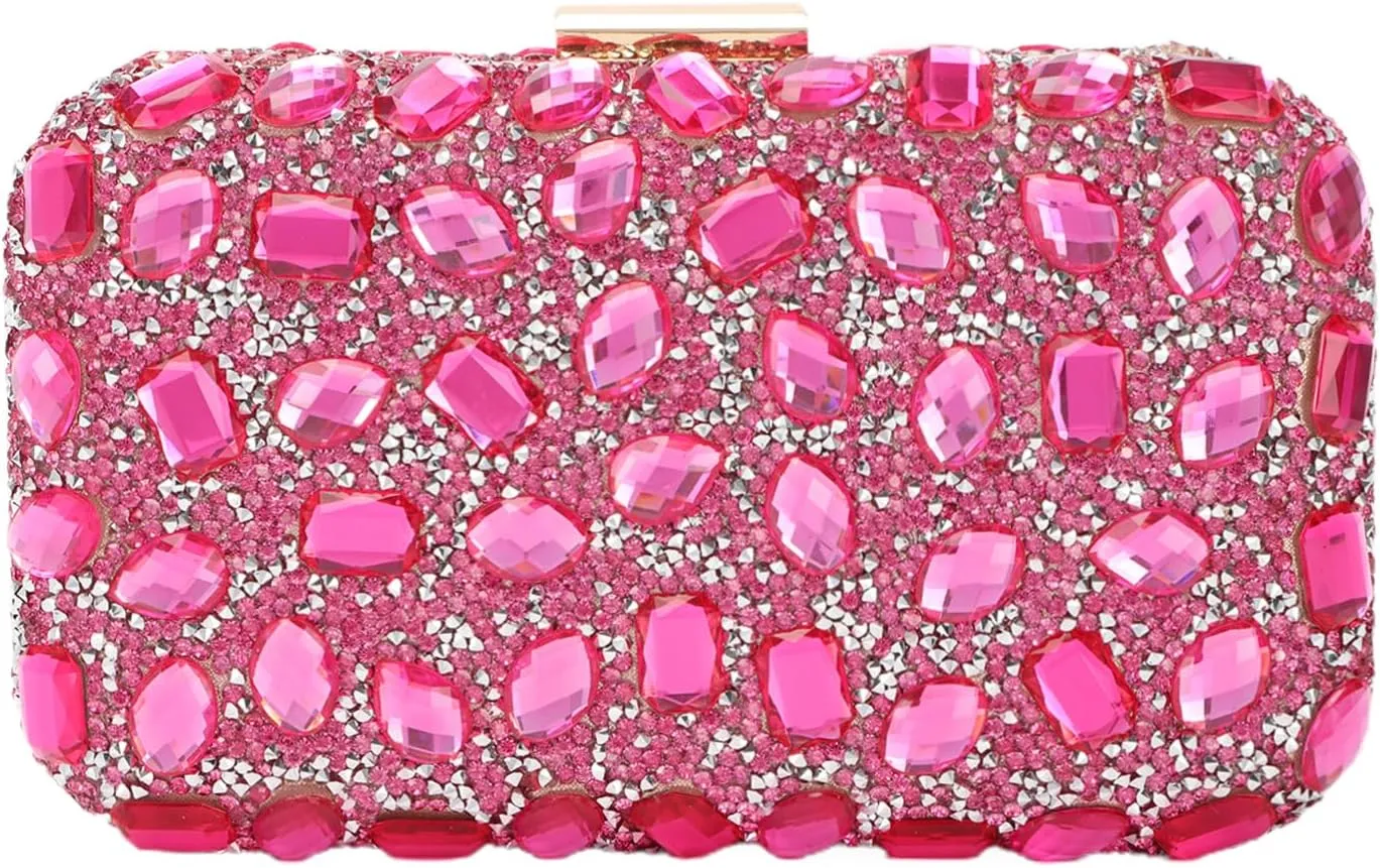 Fecialy Clutch Purses For Women Crystal Evening Bag Gemstone Handbag Formal Rhinestone Purse For Wedding Party