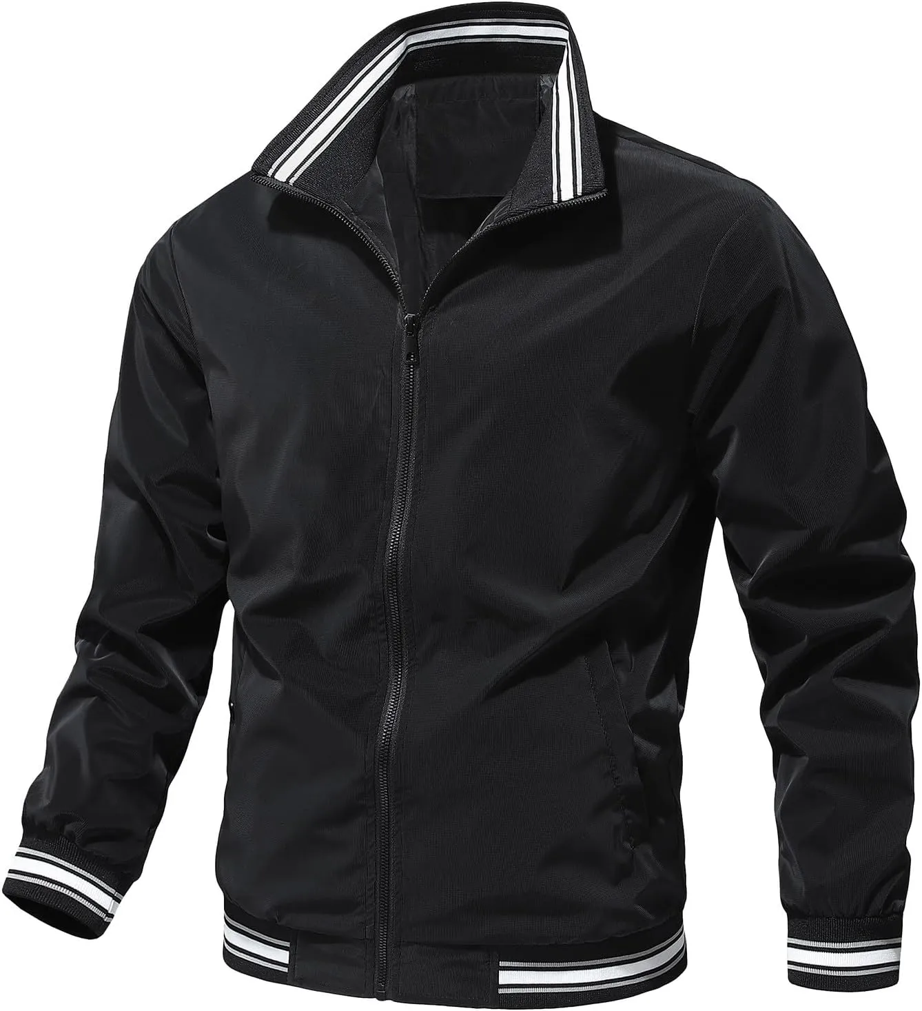 Finelylove Mens Lightweight Bomber Jacket Zip Up Stand Collar Casual Golf Jacket Active Windbreaker Spring Fall Workwear