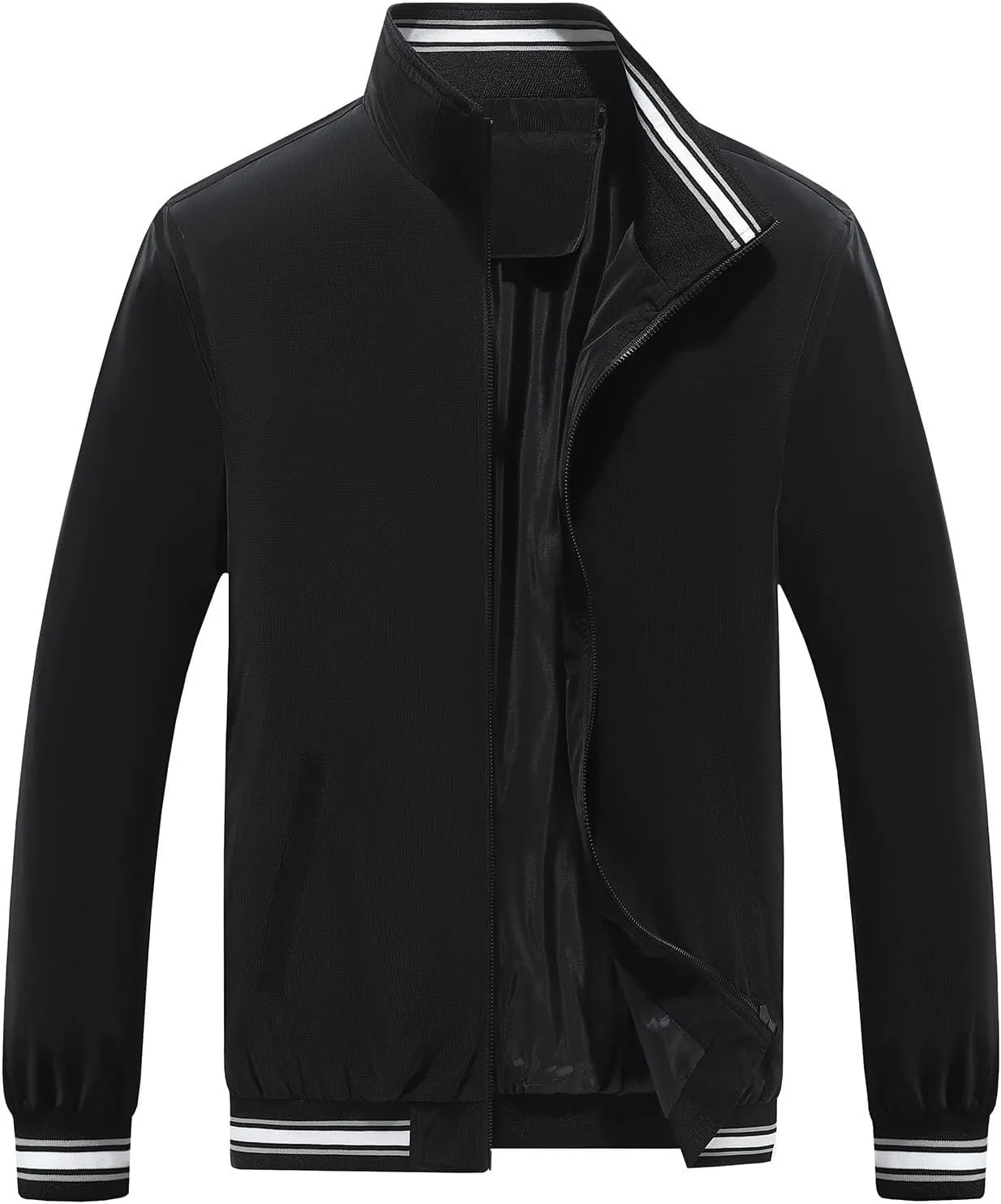 Finelylove Mens Lightweight Bomber Jacket Zip Up Stand Collar Casual Golf Jacket Active Windbreaker Spring Fall Workwear
